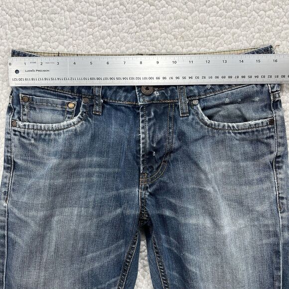ZARA Jeans Men’s 31x32 Blue Distressed Denim Whiskering Skull Patch Grunge Punk - Picture 10 of 13